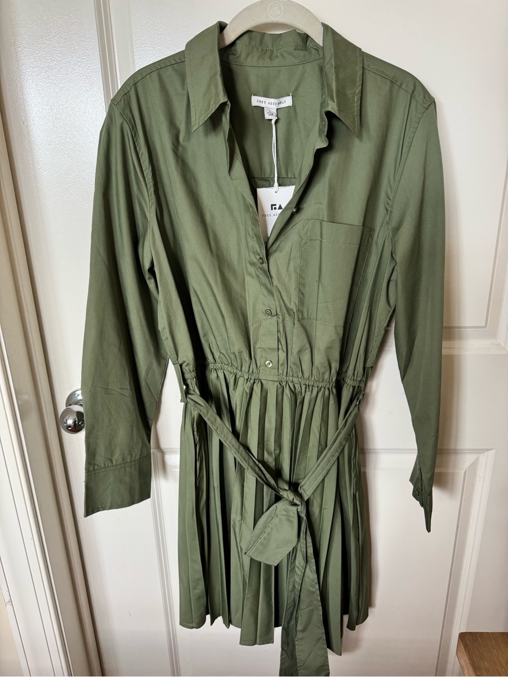 FREE Assembly  Olive Green Pleated Shirt Dress new with tags .